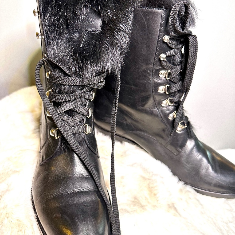 Beautiful Gianvito Rossi for Altuzarra leather lace up boots with fur accent